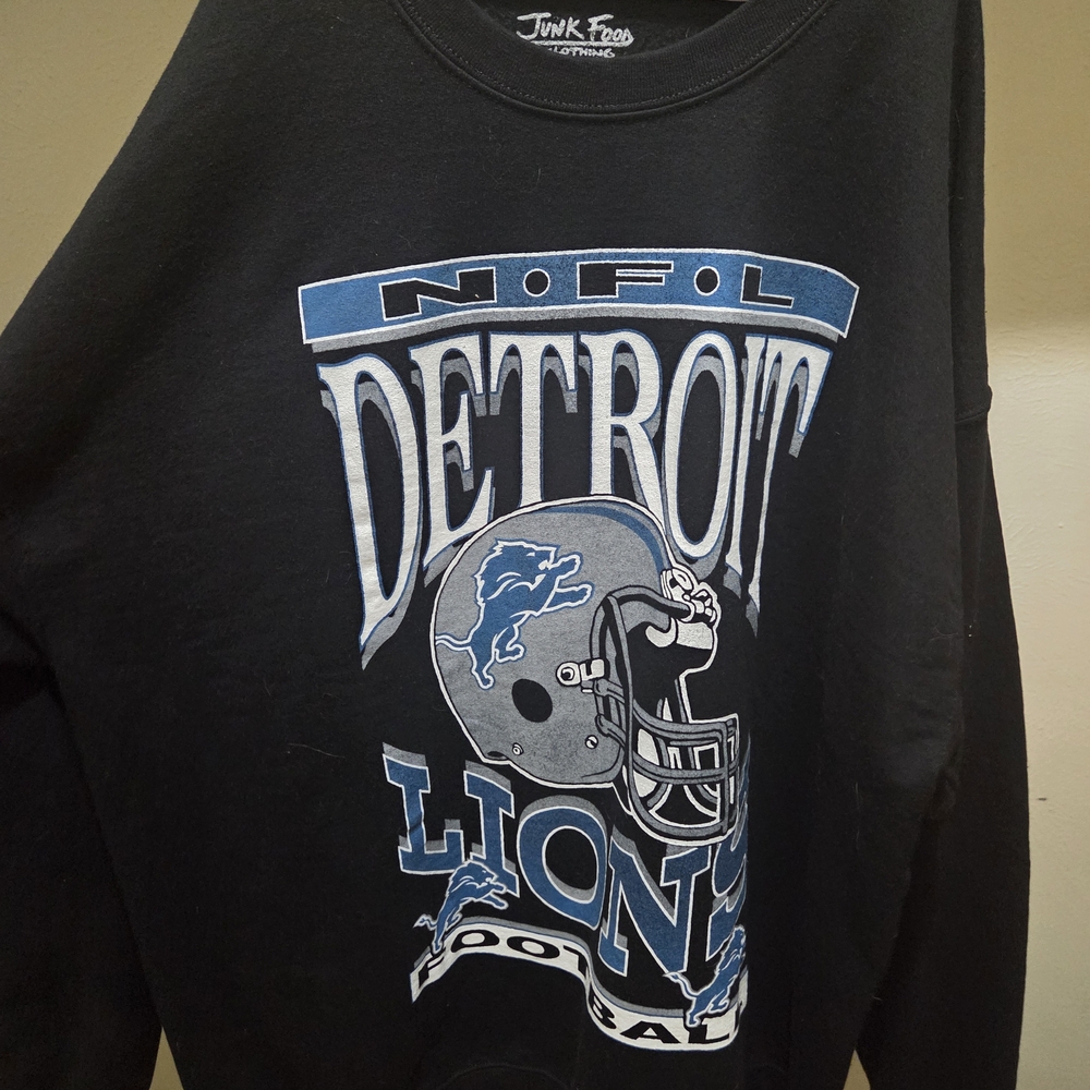 Junk Food Clothing Black and Blue Detroit Lions Crewneck Sweater